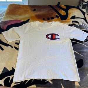 Champion White Tee with Red & Blue 'C' Patch